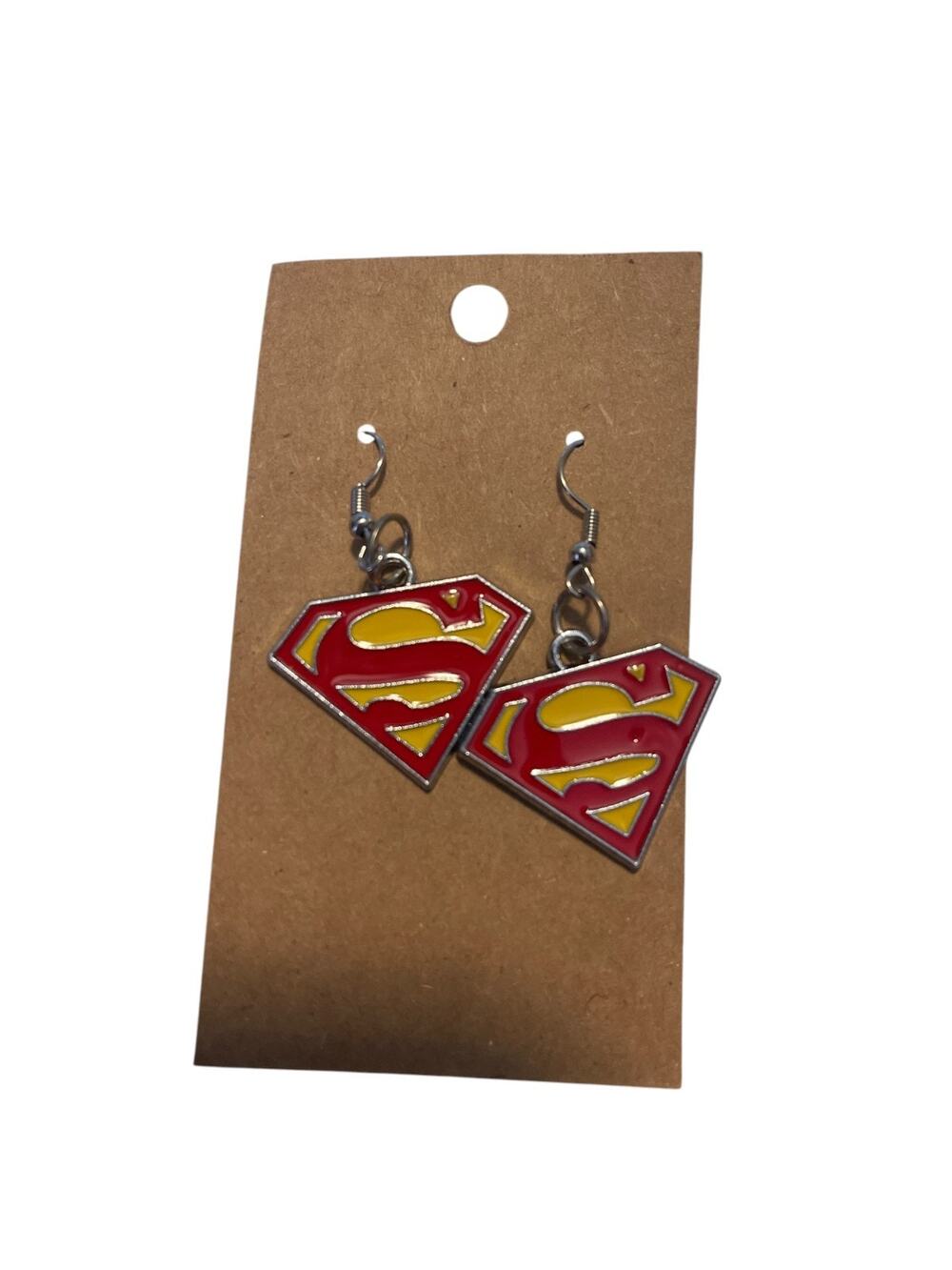 SLIVER DANGLE EARRINGS WITH YELLOW AND RED S FOR SUPERMAN